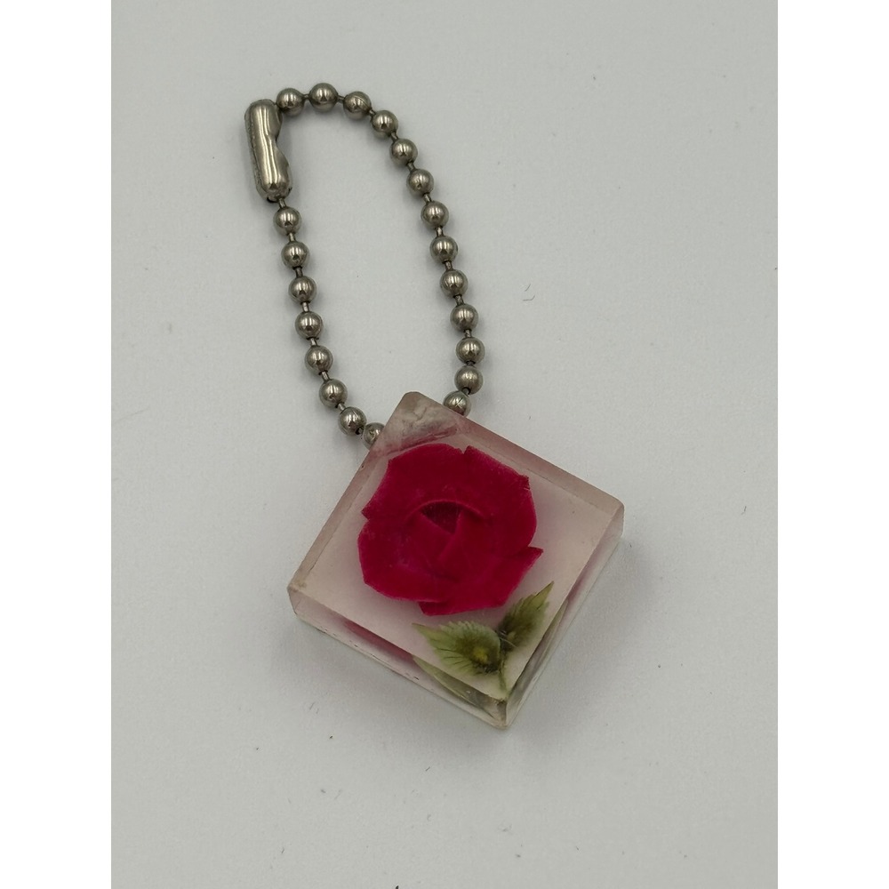 Vintage Johns‎ Truck Stop Hale Eddy NY Route 17 Red Rose Acrylic Cube Keychain